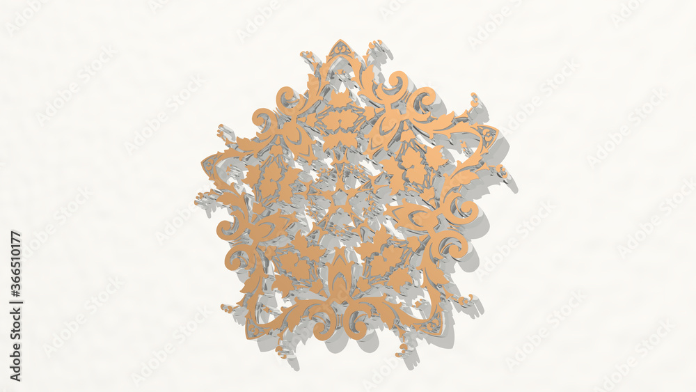 pattern made by 3D illustration of a shiny metallic sculpture on a wall with light background. abstract and seamless pattern made by 3D illustration of a shiny metallic sculpture on a wall with light background. abstract and seamless