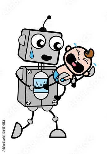 Cartoon Robot holding crying baby
