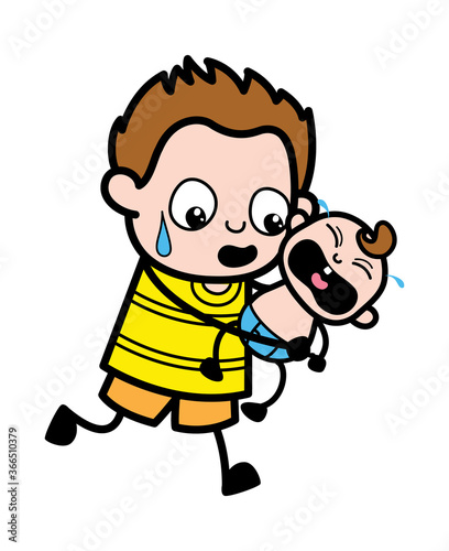 Cartoon Young Boy holding crying baby © TheToonCompany