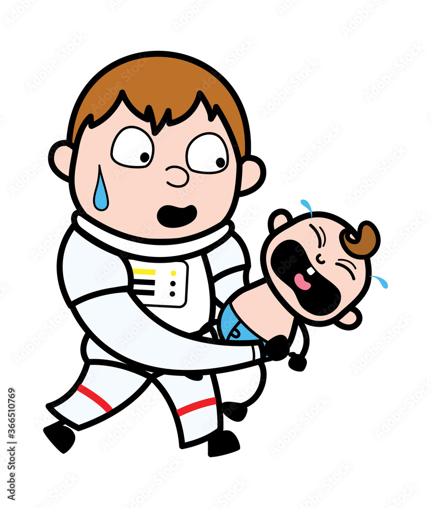 Cartoon Astronaut holding crying baby Stock Vector | Adobe Stock