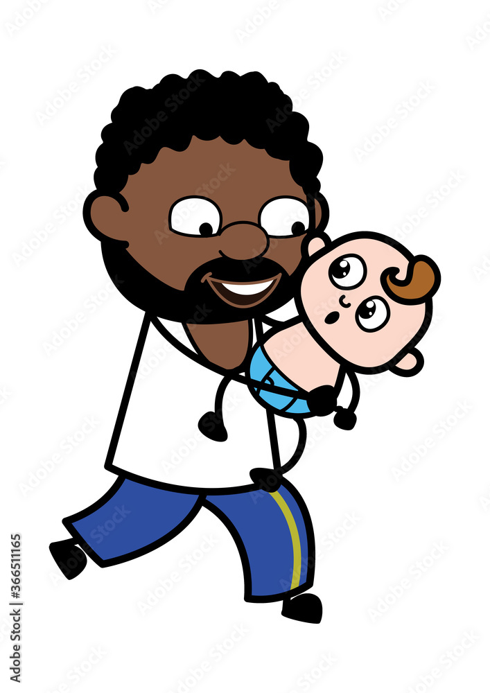 Cartoon African American Man Holding a Baby Cartoon African American Man Holding a Baby