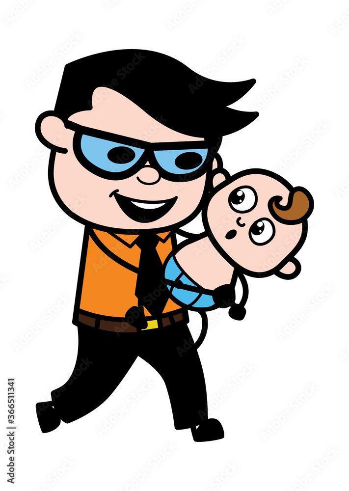 Cartoon Businessman Holding a Baby