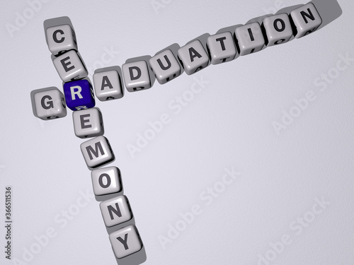 graduation: graduation ceremony combined by dice letters and color crossing for the related meanings of the concept. illustration and education