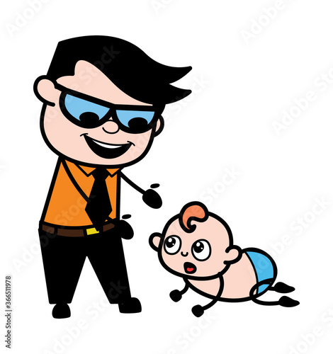 Cartoon Businessman with Crowling Baby