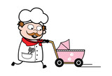 Cartoon Businessman with Baby Cart