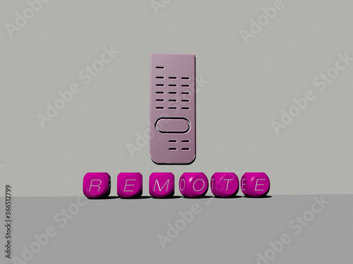 3D illustration of REMOTE graphics and text made by metallic dice letters for the related meanings of the concept and presentations. control and background photo