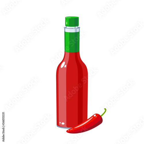 Hot chilli sauce bottle, vector illustration cartoon icon isolated on white background.