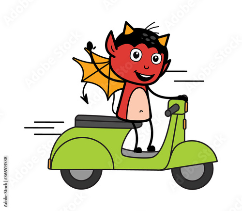 Cartoon Devil Riding Scooter
