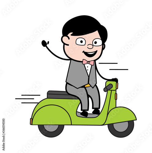 Cartoon Groom Riding Scooter