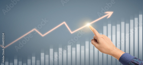 Hand plan graph growth and increase of chart positive indicators in his business