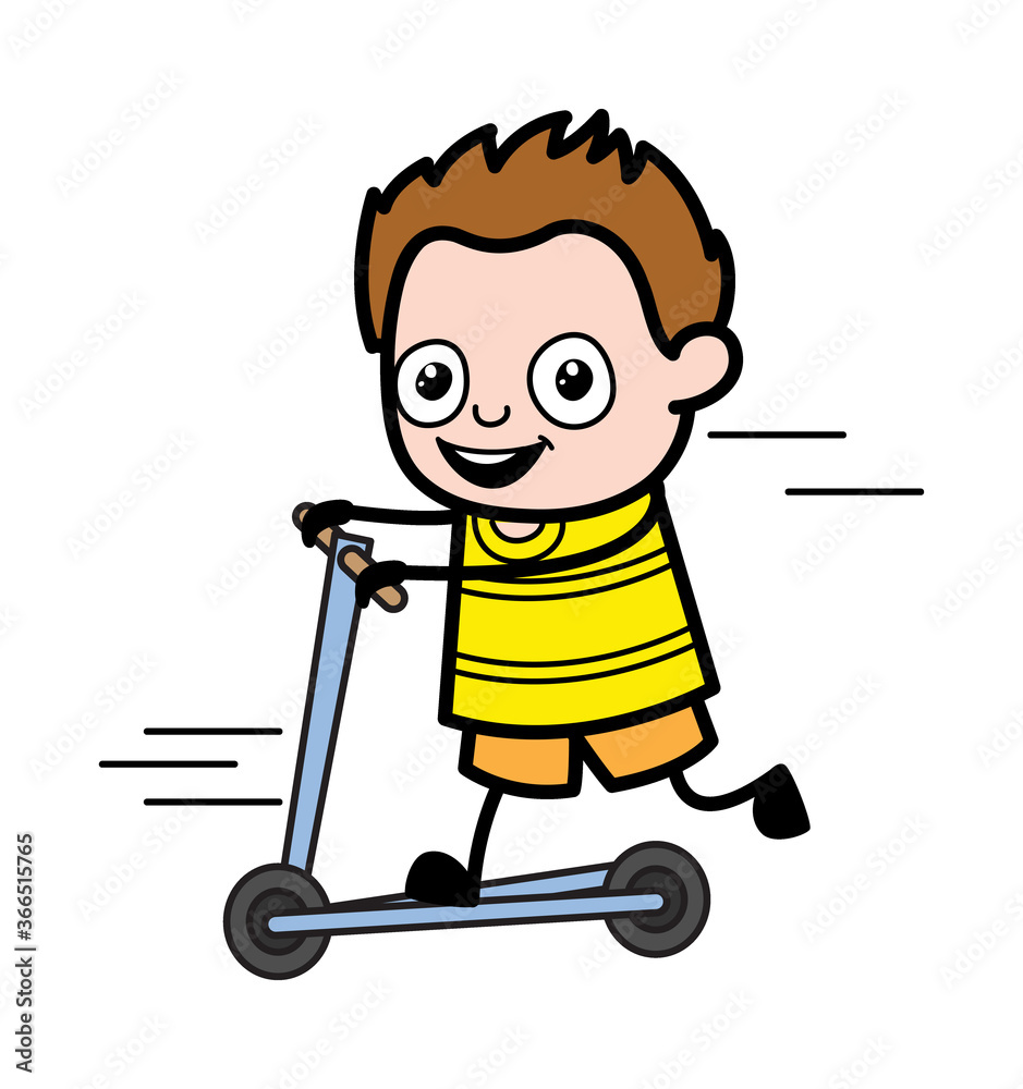 Cartoon Young Boy Rides the kick scooter Cartoon Young Boy Rides the kick scooter