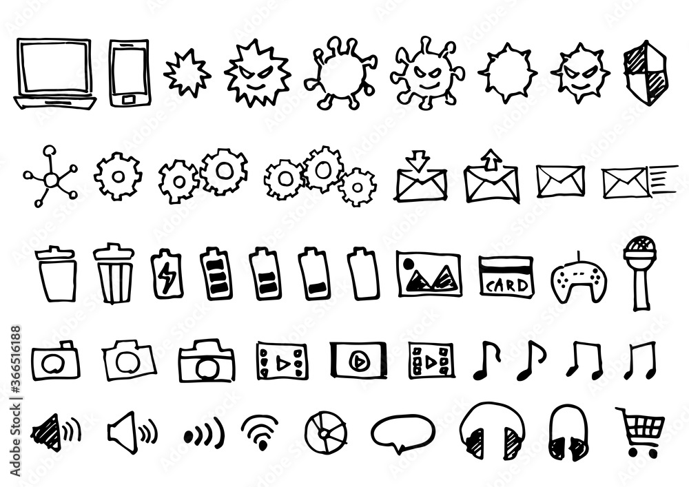 手書きアイコンセット パソコン スマホ アプリ Stock Vector Adobe Stock