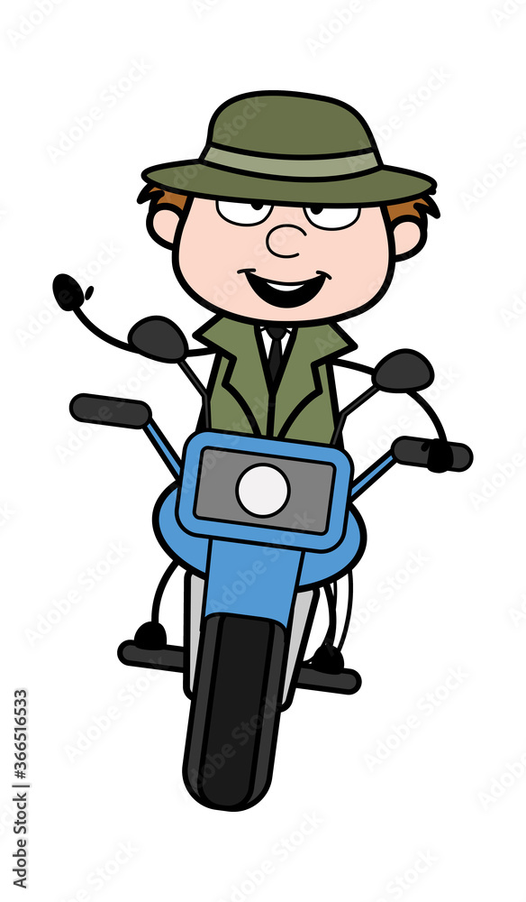 Obraz premium Cartoon Spy Riding Motorbike