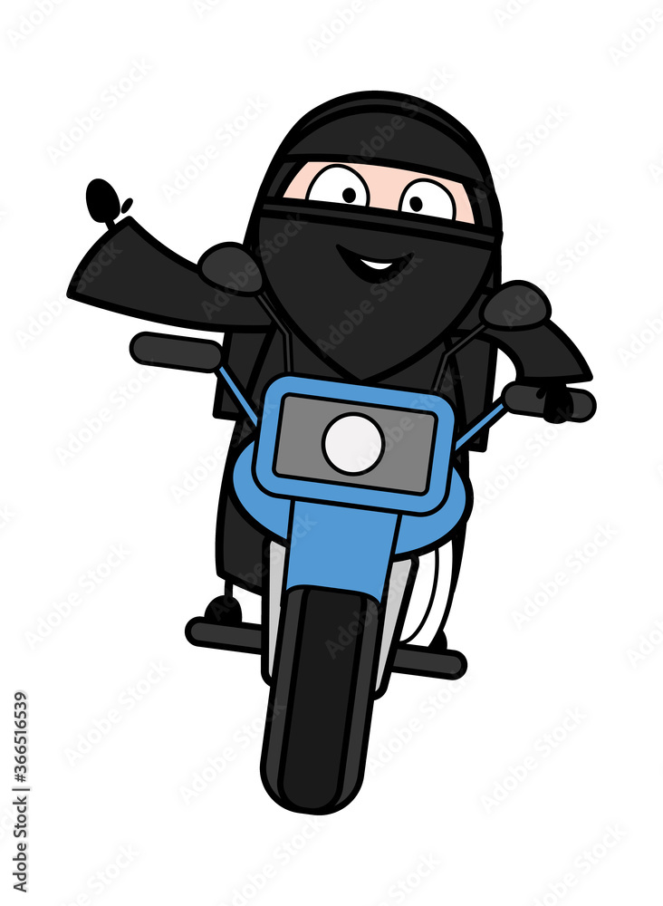 Cartoon Muslim Woman Riding Motorbike