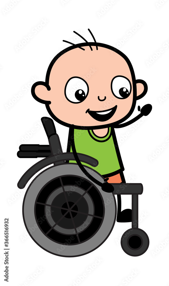 Cartoon Bald Boy on Wheel Chair Cartoon Bald Boy on Wheel Chair
