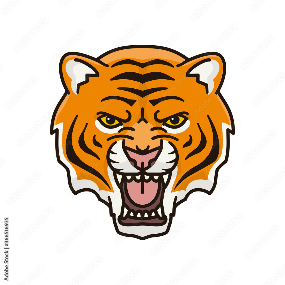 Roaring tiger face isolated vector illustration  for International Tiger Day on July 29. 