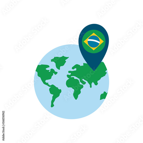 brazil gps mark on world flat style icon vector design