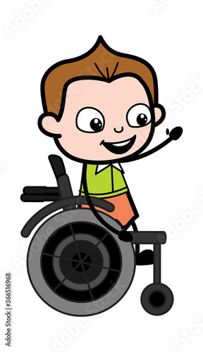 Cartoon Schoolboy on Wheel Chair