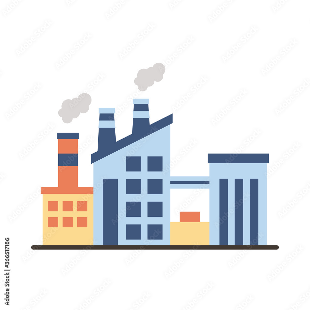 industry factory buildings and chimneys flat style icons