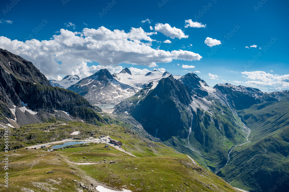 Nufenenpass with Griesgletscher, Bättelmatthorn, Rothorn and Blinnenhorn on in the Valais Alps