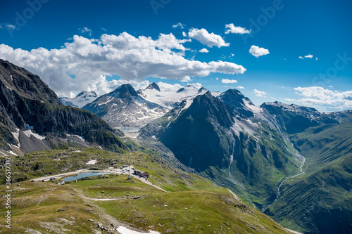 Nufenenpass with Griesgletscher  B  ttelmatthorn  Rothorn and Blinnenhorn on in the Valais Alps