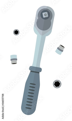 Ratchet used to unwind or tighten nuts and bolts are on the white background. ratchets and sockets hand tools. Vector illustration.