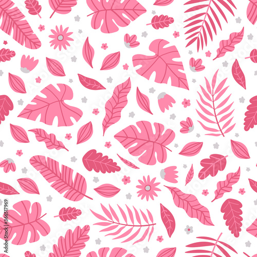 Wallpaper Mural Tropical pink palm leaves seamless pattern. Vector illustration on white background. Torontodigital.ca