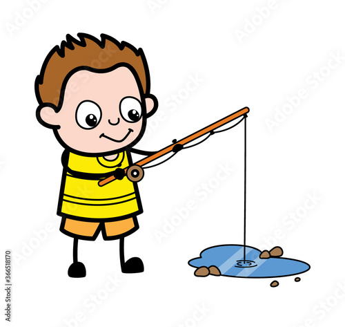 Cartoon Young Boy Fishing