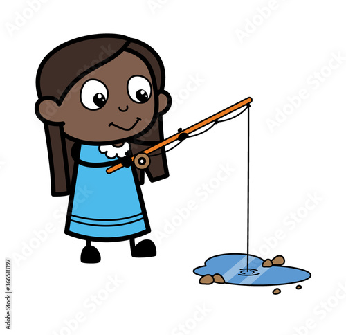 Cartoon Black Girl Fishing