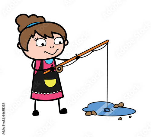 Cartoon Beautician Fishing