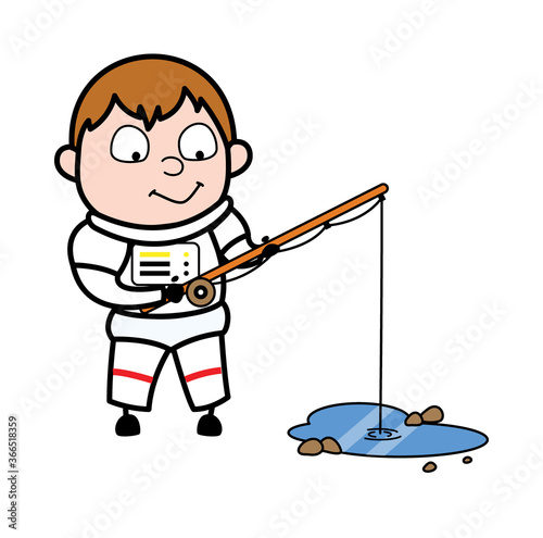 Cartoon Astronaut Fishing