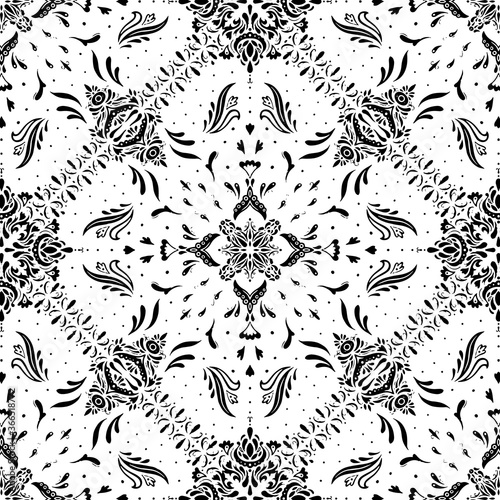 Seamless pattern based on square ornament paisley Bandana Print for boys and girls. Best motive for print on fabric or papper