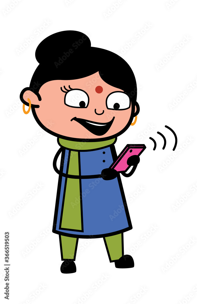 Cartoon Indian Lady Watching Smartphone Cartoon Indian Lady Watching Smartphone
