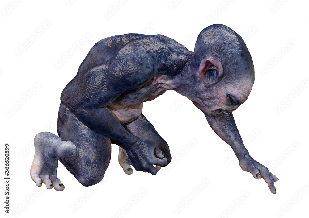 3D Rendering Blue Alien on White 3D Rendering Blue Alien on White
