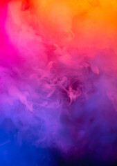 Abstract colorful, multicolored smoke spreading, bright background for advertising or design, wallpaper for gadget. Neon lighted smoke texture, blowing clouds. Modern designed.