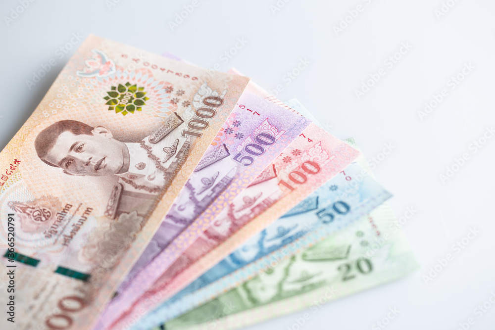 Thai bank notes in the current version are placed on a white background. Thai bank notes in the current version are placed on a white background.
