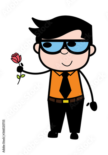 Cartoon Businessman Giving a Red Rose
