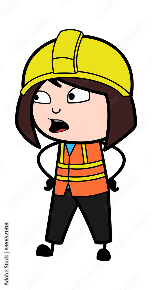Talking Lady Engineer with Hands on Waist Cartoon Talking Lady Engineer with Hands on Waist Cartoon