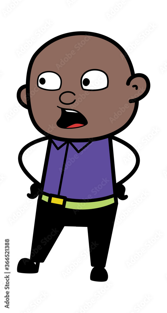 Talking Bald Black Man with Hands on Waist Cartoon Talking Bald Black Man with Hands on Waist Cartoon