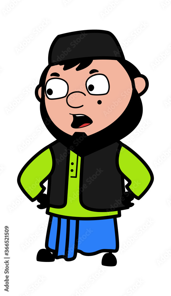 Talking Muslim Man with Hands on Waist Cartoon Talking Muslim Man with Hands on Waist Cartoon