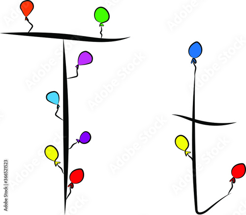 Obraz na płótnie A festive font. Bright colored balloons. Birthday, anniversary, holiday atmosphere. Design of greeting cards and wedding invitations. Uppercase and lowercase Latin letter T in English. Concise design w salonie