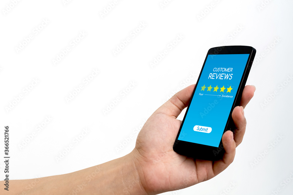 Customer review rating business concept, Man hand using mobile smart phone Customer review rating business concept, Man hand using mobile smart phone