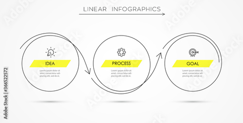 Vector Infographic thin line design template with icons and 3 options or steps. Can be used for process diagram, presentations, workflow layout, banner, flow chart, info graph.