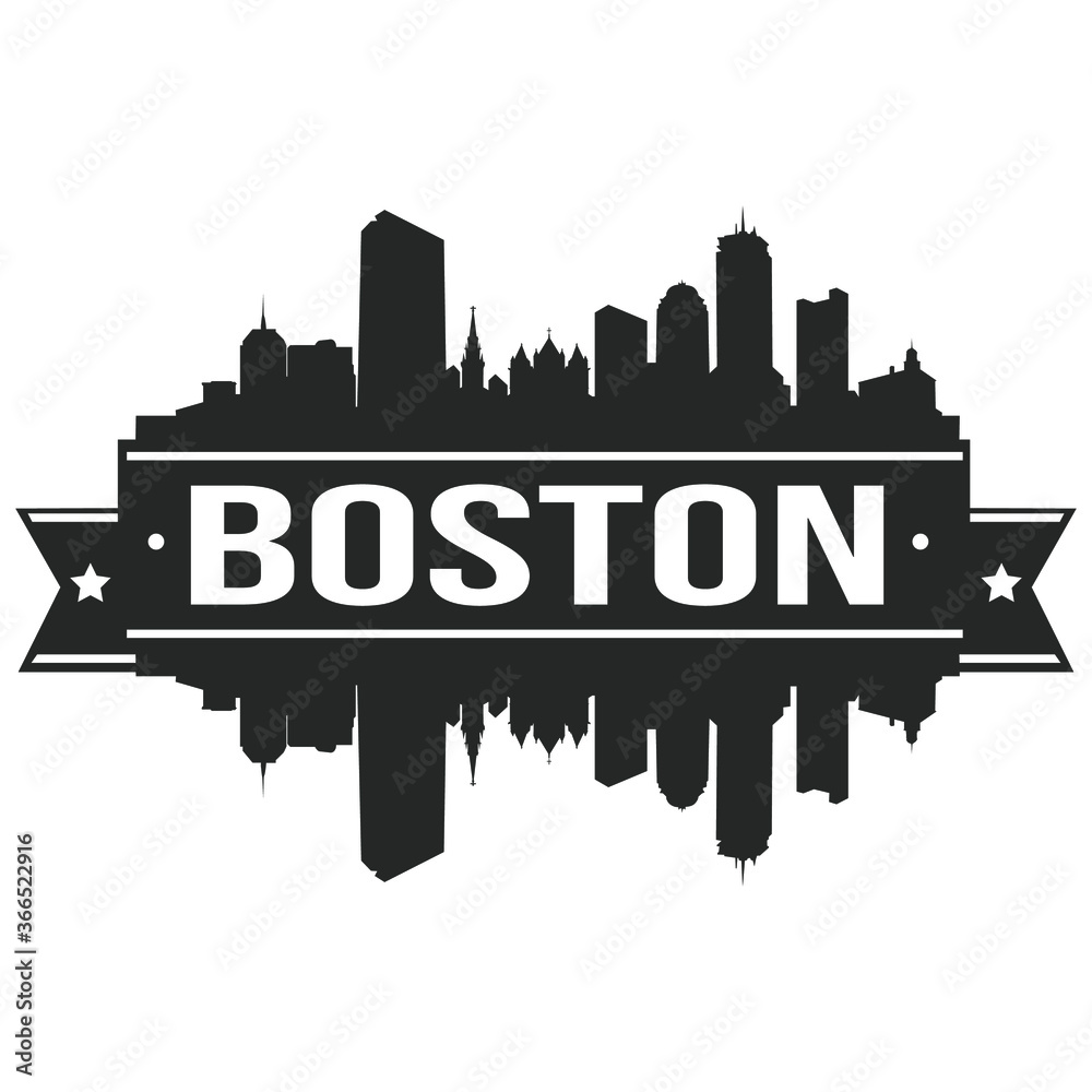 Boston Skyline Silhouette. Reflection Landscape City Design. Vector Cityscape Icon.  
