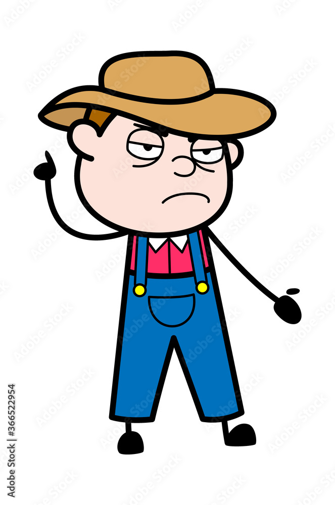 Angry Farmer Cartoon with one hand raised