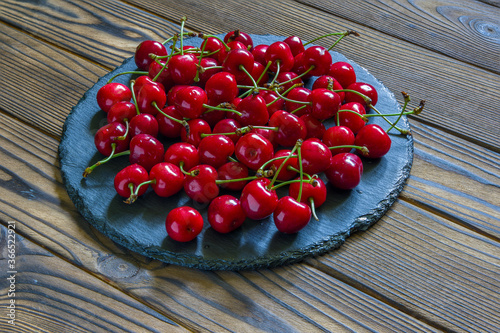 cherries on a wooden table