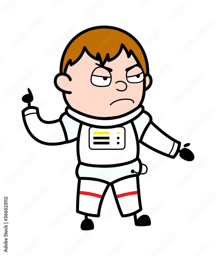 Angry Astronaut Cartoon with one hand raised Angry Astronaut Cartoon with one hand raised