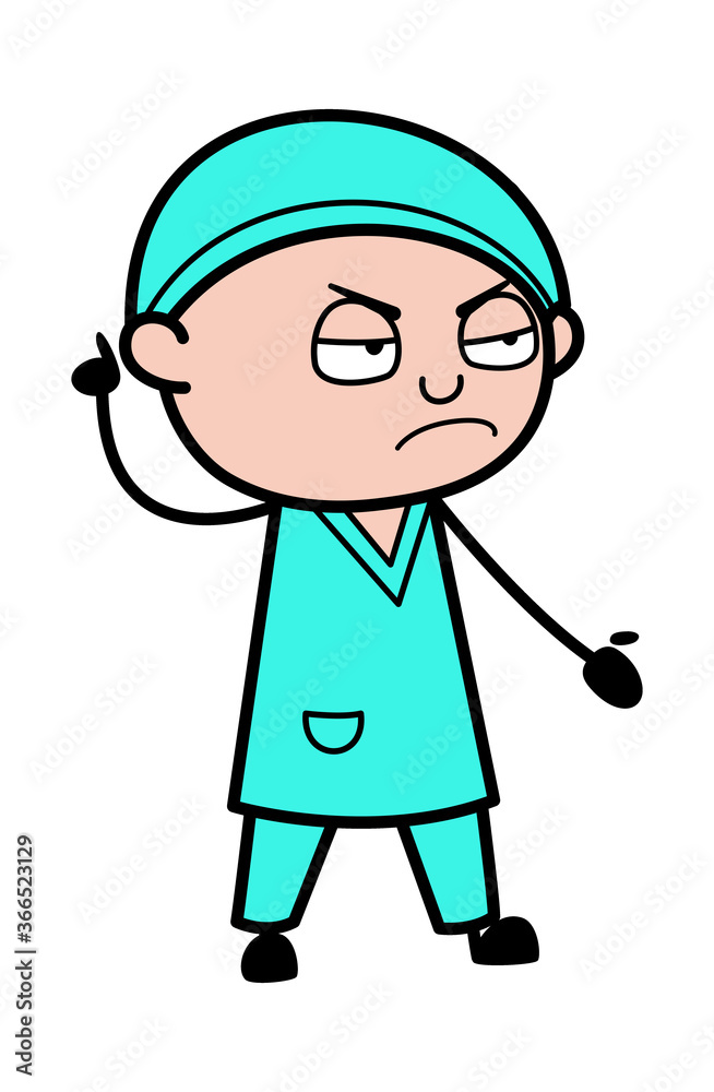 Angry Surgeon Cartoon with one hand raised Angry Surgeon Cartoon with one hand raised