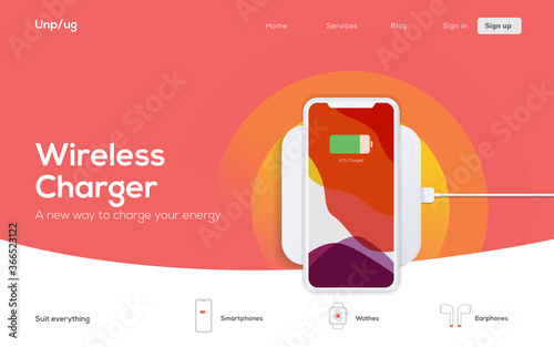 The smartphone is charging via a wireless charger. Wireless charger.  Contactless charging. 