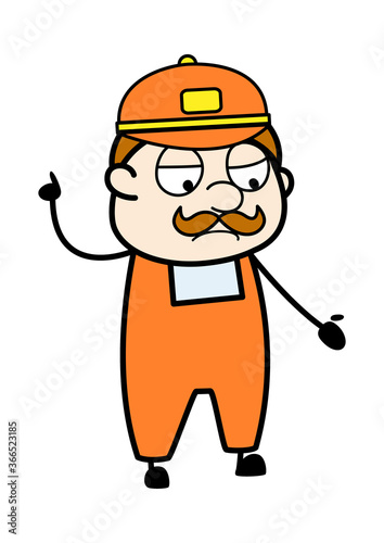 Angry Delivery Man Cartoon with one hand raised photo